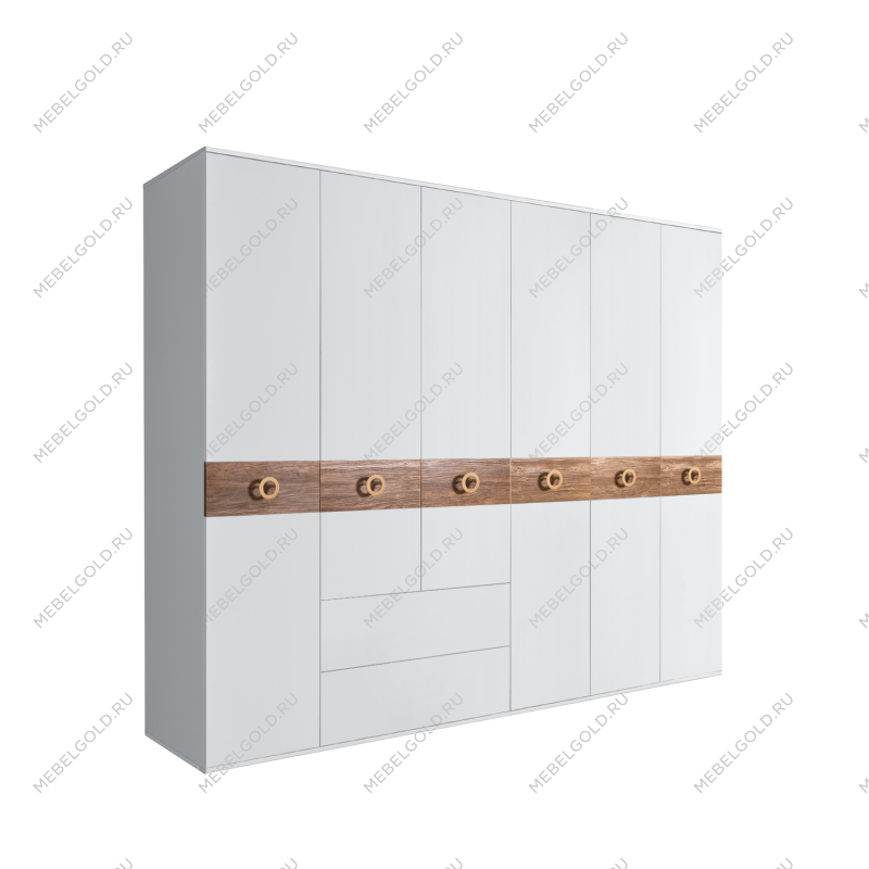 Шкаф 6-ти дверный с ящиками, Bogemia Wood Fi (Белый/Золото) БМШ2/61(Wo)
