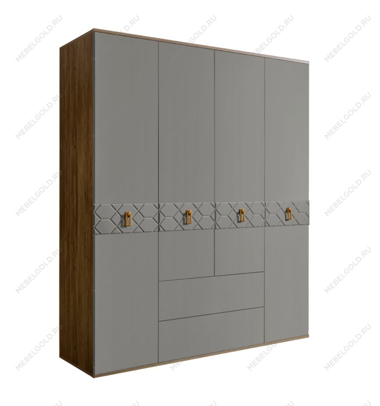 Шкаф 4-х дверный с ящиками Bogemia Woodline Fa (Серый/Золото) БМШ2/41
