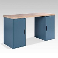 ИНГАР 2/ДВ/ДВ стол письменный 140x75x55, дуб беленый/серо-бирюзовый