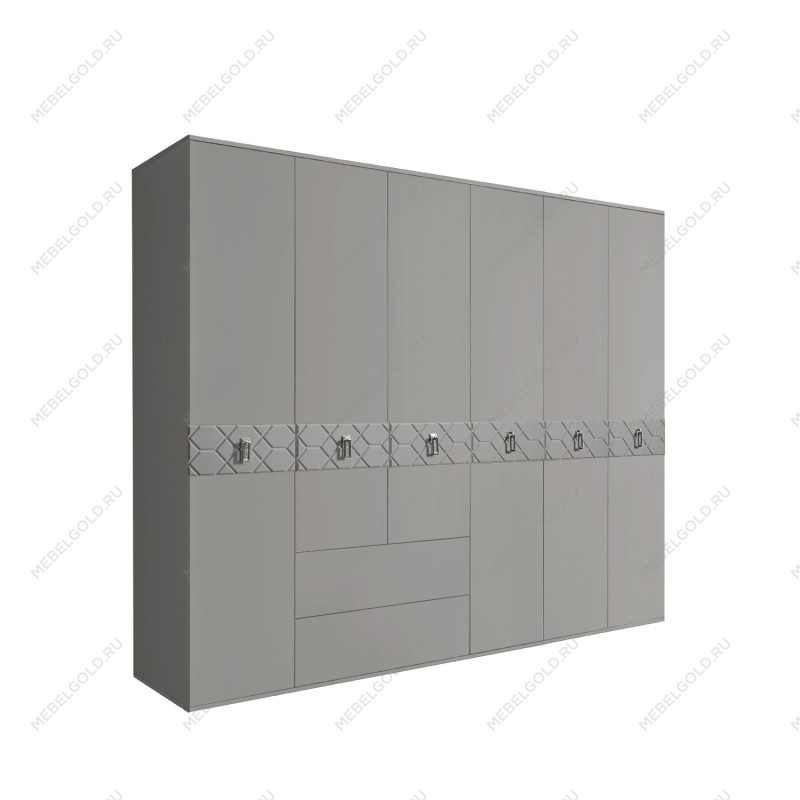 Шкаф 6-ти дверный с ящиками, Bogemia Farfalle (Серый/Хром) БМШ2/61(Fa)