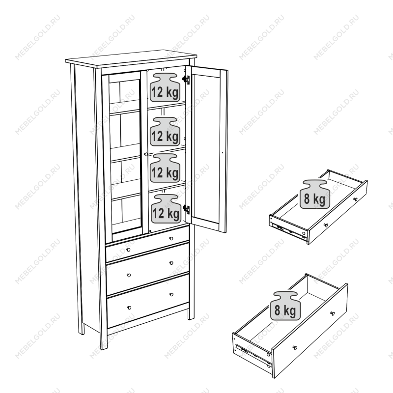 САГА шкаф с витриной 90 белый/ясень | изображение 4