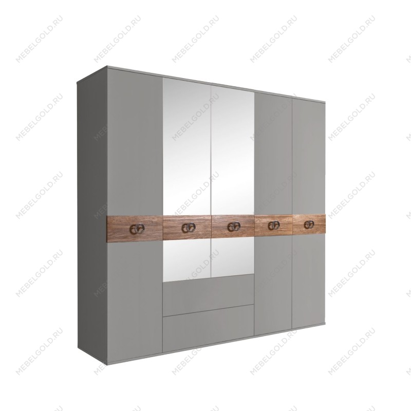 Шкаф 5-ти дверный с зеркалами, с ящиками, Bogemia Wood Fi (Серый/Хром) БМШ1/51(Wo)