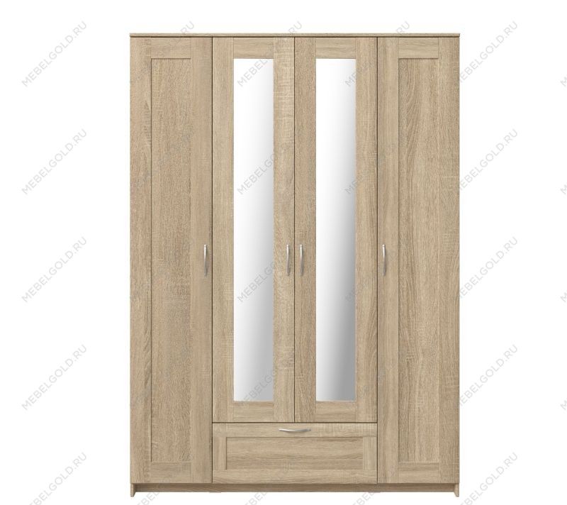 БРИМНЭС / СИРИУС Шкаф четырёхдверный ИКЕА / IKEA с одним выдвижным ящиком и двумя зеркалами, Дуб Сонома | изображение 1