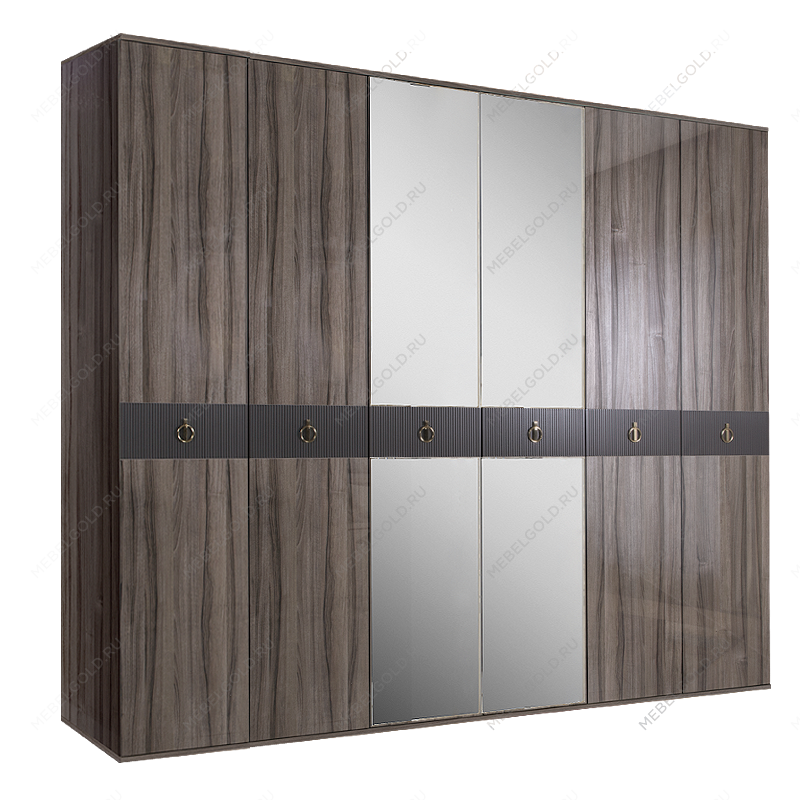 Шкаф 6-ти дверный с зеркалом Римини СОЛО (Орех империя/Золото) РМШ1/6(s)