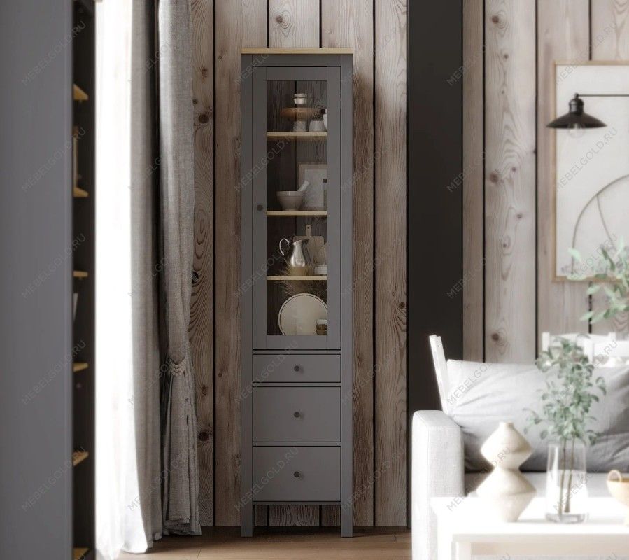 САГА шкаф с витриной 50 серый/ясень | изображение 5