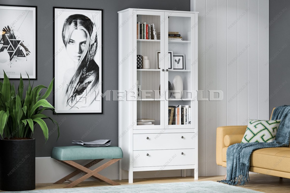 Шкаф-витрина Ева (Хельга) REG2W2S с подсветкой белый | изображение 2