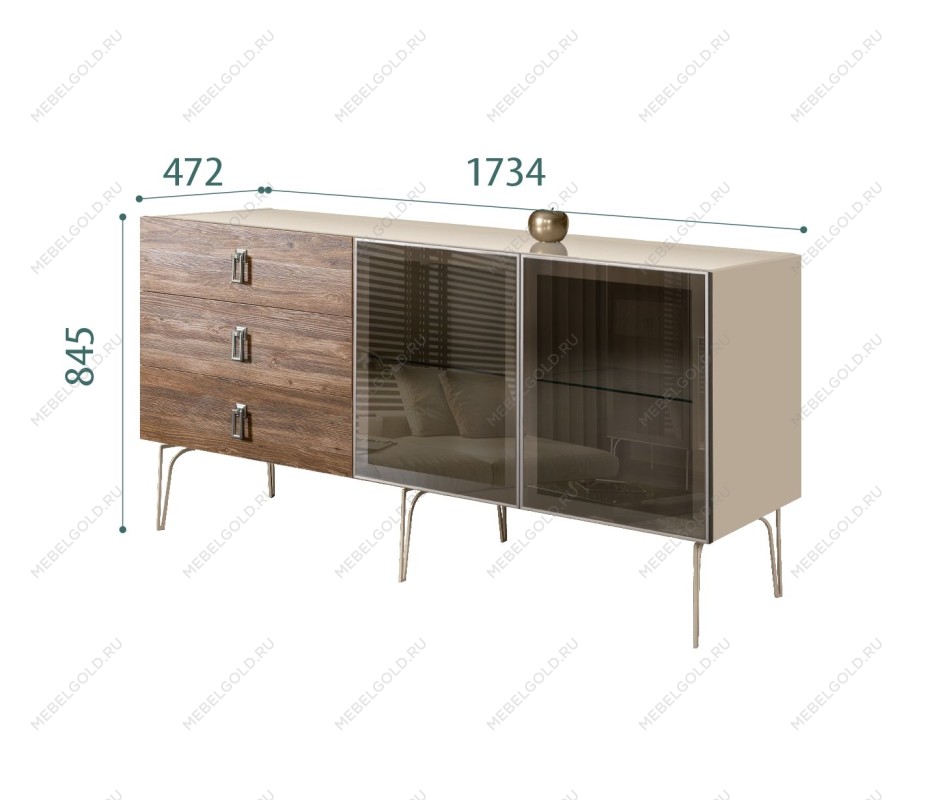 Комод 1.6м Bogemia Wood Fa (Ваниль) (Lakobel/Хром) БМКМ-4(Wo)[5]