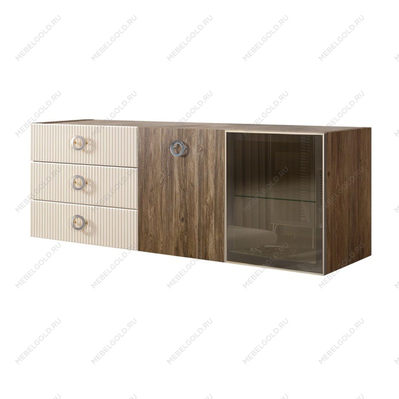 Комод 1.6м Bogemia Woodline Fly Wood Fi (Слоновая кость) (Novabuk/Хром) БМКМ-4[5][10]