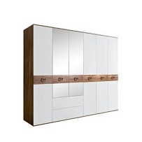 Шкаф 6-ти дверный с зеркалами, с ящиками, Bogemia Woodline Wood Fi (Белый/Хром) БМШ1/61(Wo)