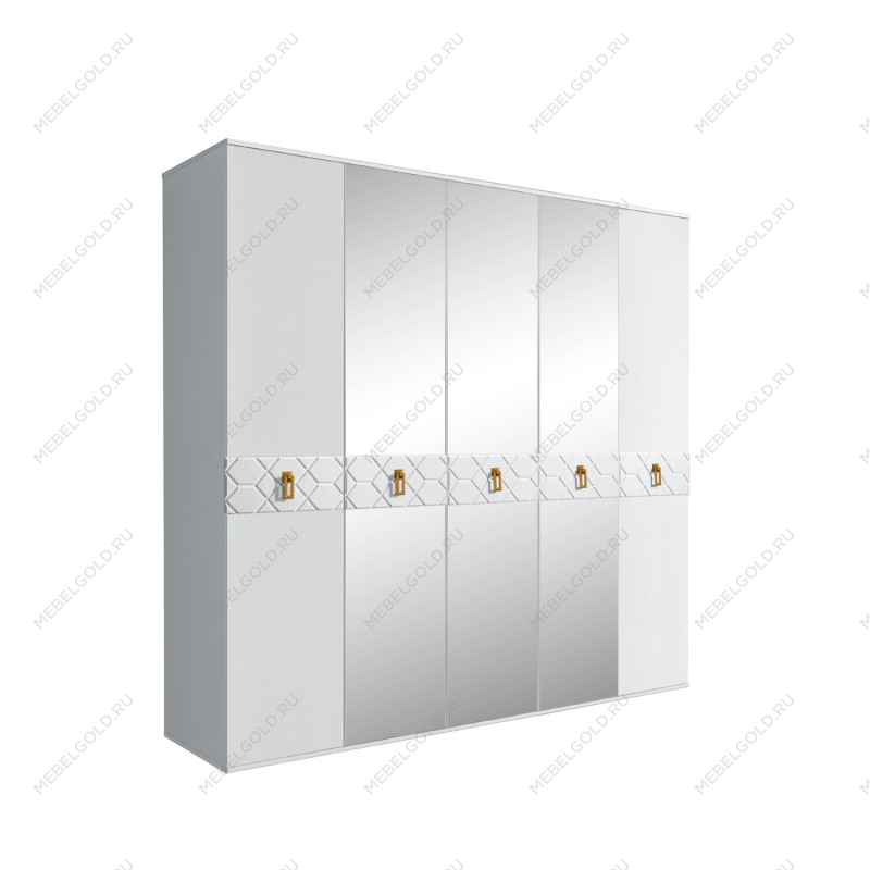 Шкаф 5-ти дв. с зеркалами Bogemia Farfalle (Белый/Золото) БМШ1/5(Fa)