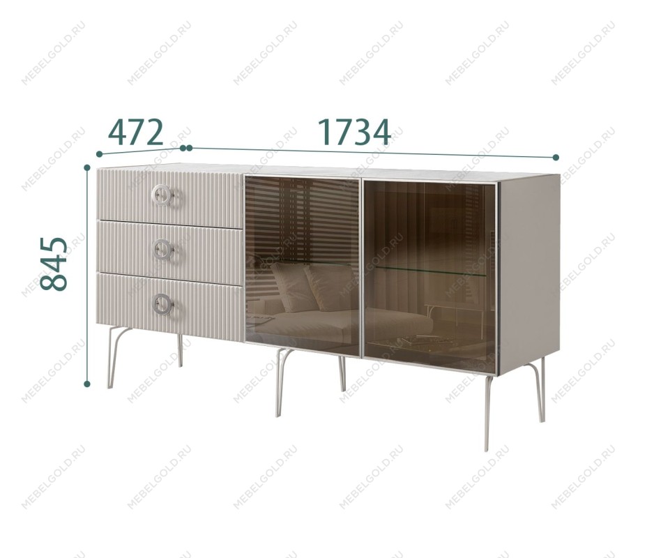 Комод 1.6м Bogemia Fillini (Шелк) (Novabuk/Хром) БМКМ-4(Fi)[5]