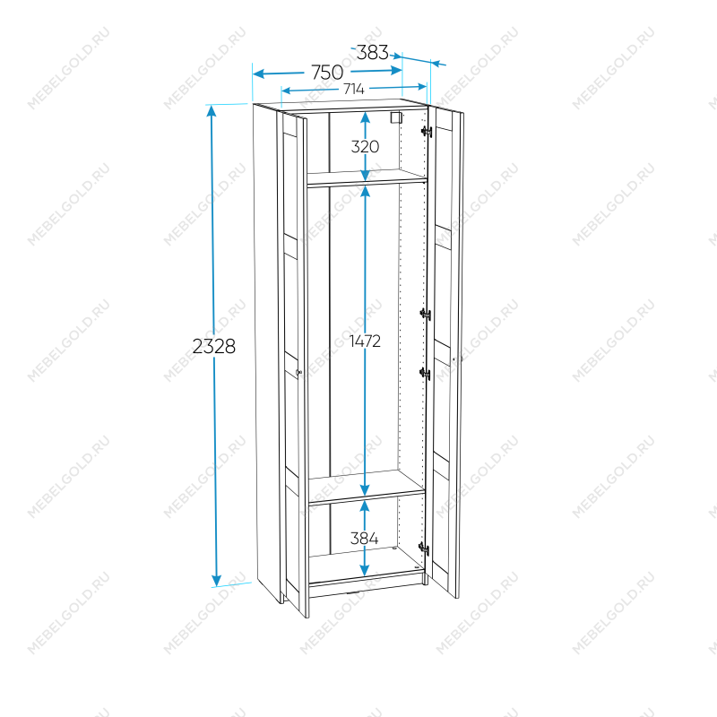 МАКС шкаф 2 двери 75х38х233 серый | изображение 2