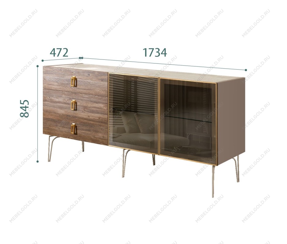 Комод 1.6м Bogemia Wood Fa (Мокка) (Novabuk/Золото) БМКМ-4(Wo)[5]