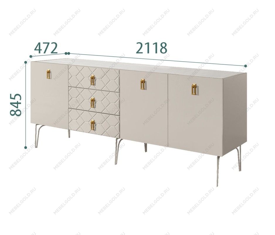 Комод 2.1м Bogemia Farfalle (Шелк) (Novabuk/Золото) БМКМ-5(Fa)