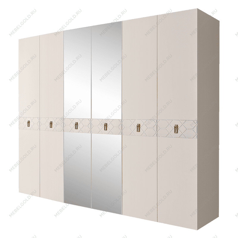 Шкаф 6-ти дв. с зеркалами Bogemia Farfalle (Слоновая кость/Золото) БМШ1/6(Fa)