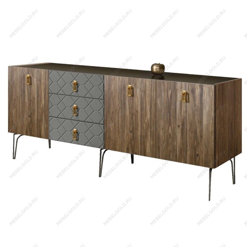 Комод 2.1м Bogemia Woodline Wood Fa (Серый) (Lakobel/Золото) БМКМ-5
