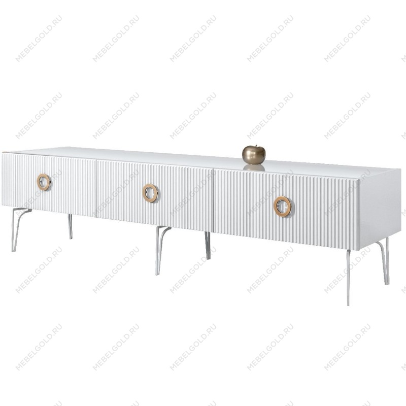Тумба под телевизор 2.1м Bogemia Fillini (Белый) (Lakobel/Золото) БМТ-2(Fi)