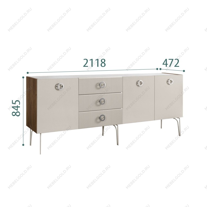 Комод 2.1м Bogemia Woodline Fi (Шелк) (Novabuk/Хром) БМКМ-5