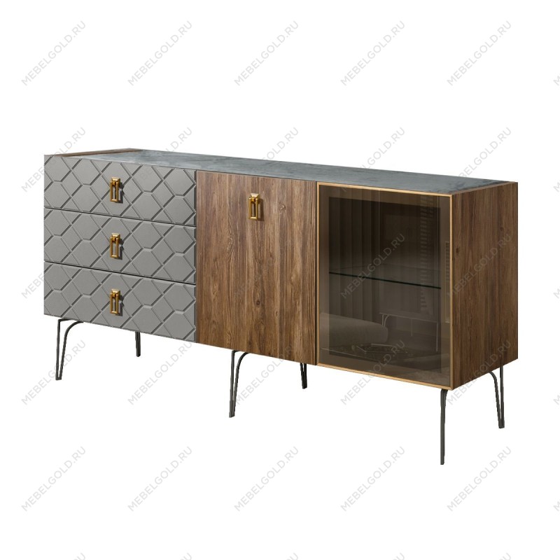 Комод 1.6м Bogemia Woodline Wood Fa (Серый) (Novabuk/Золото) БМКМ-4[5][10]