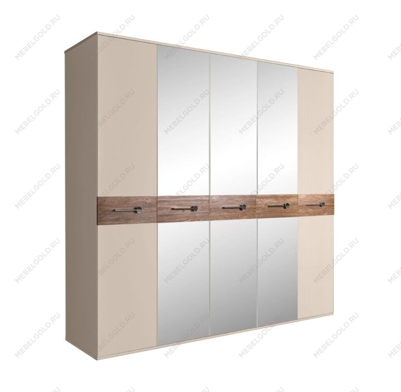 Шкаф 5-ти дв. с зеркалами Bogemia Wood Wo (Ваниль/Хром) БМШ1/5(Wo)