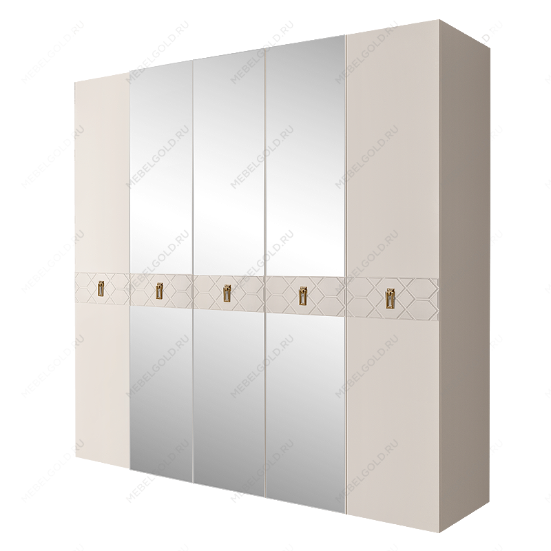 Шкаф 5-ти дв. с зеркалами Bogemia Farfalle (Слоновая кость/Золото) БМШ1/5(Fa)