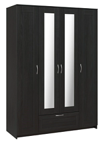 БРИМНЭС / СИРИУС Шкаф четырёхдверный ИКЕА / IKEA с одним выдвижным ящиком и двумя зеркалами, Дуб Венге