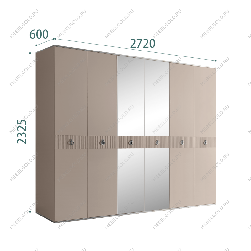 Шкаф 6-ти дверный с зеркалом Римини СОЛО (Мокка/Серебро) РМШ1/6(s)