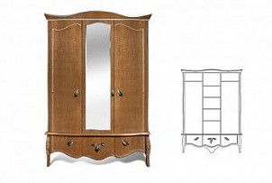 Шкаф для одежды 3-х дв. Трио (распашной), коньяк с серебряной патиной+серебро