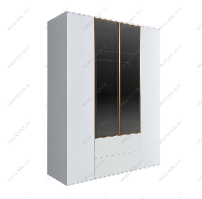 Шкаф 4-х дв. с ящиками Bogemia Air (Белый/Золото) БМШ2/42(2)