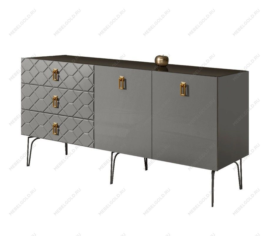 Комод 1.6м Bogemia Farfalle (Серый) (Lakobel/Золото) БМКМ-4(Fa)