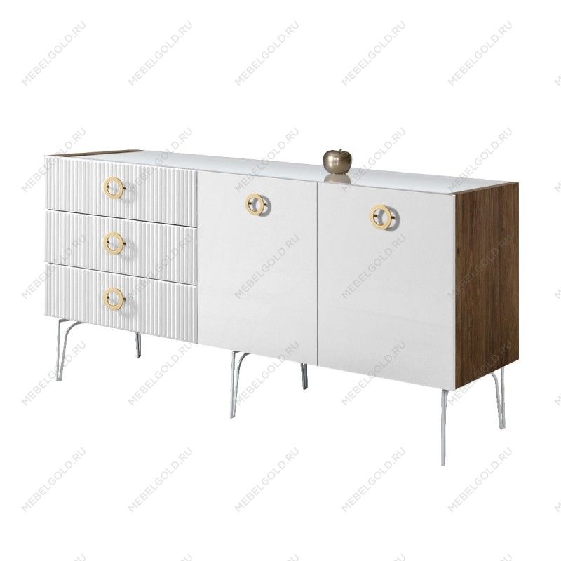 Комод 1.6м Bogemia Woodline Fi (Белый) (Lakobel/Золото) БМКМ-4