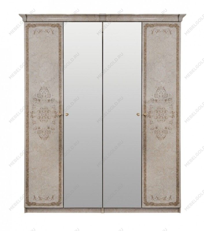 Шкаф Патрисия 4-дверный (2+2) с зеркалом крем корень глянец | изображение 1