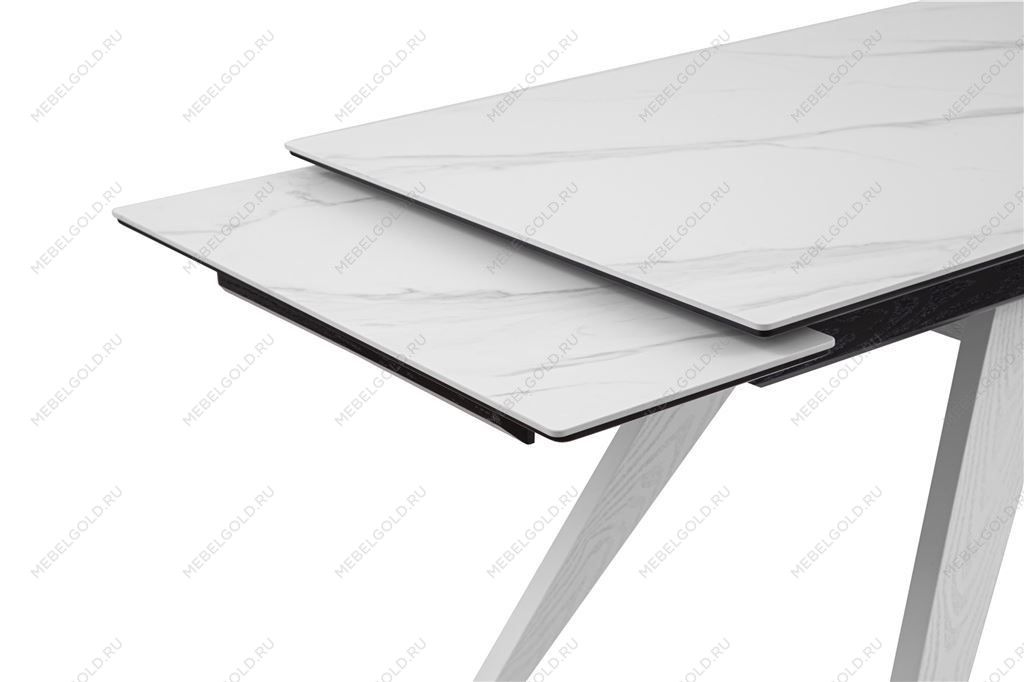 Стол Невада керамика (1400*800+300+300/керамика Gilf white/подстолье черный/ноги белый) | изображение 4