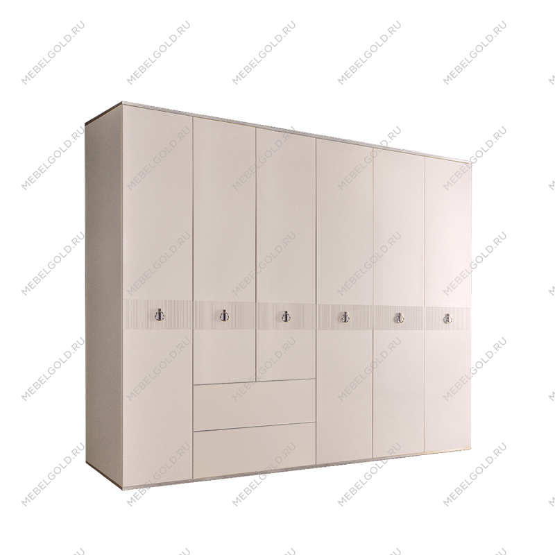 Шкаф 6-ти дверный с ящиками Римини СОЛО (Слоновая кость/Серебро) РМШ2/61(s)