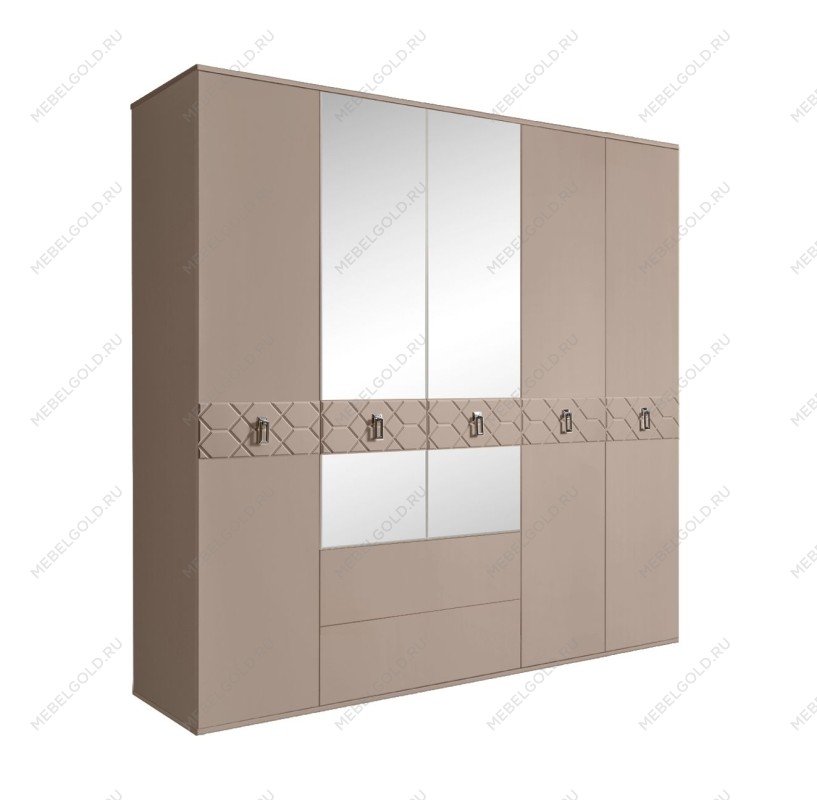 Шкаф 5-ти дверный с зеркалами, с ящиками, Bogemia Farfalle (Мокка/Хром) БМШ1/51(Fa)