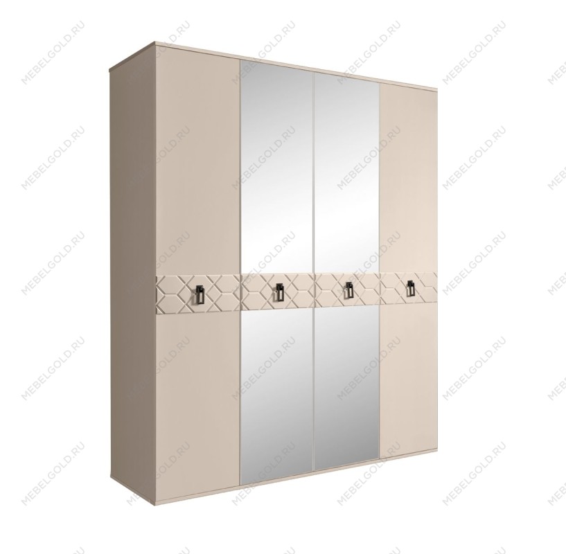 Шкаф 4-х дв. с зеркалами Bogemia Farfalle (Ваниль/Черный) БМШ1/4(Fa)