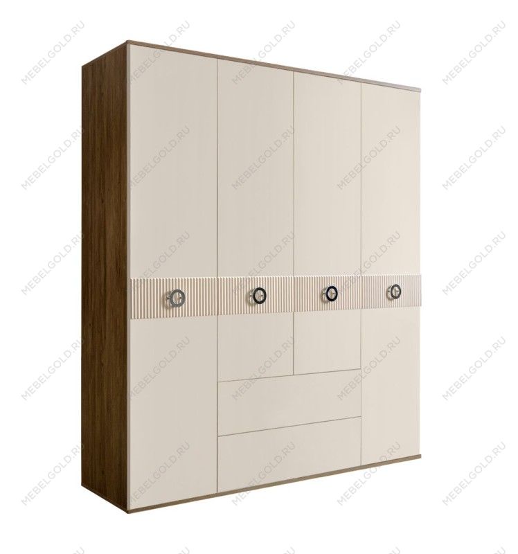 Шкаф 4-х дверный с ящиками Bogemia Woodline Fi (Слоновая кость/Хром) БМШ2/41