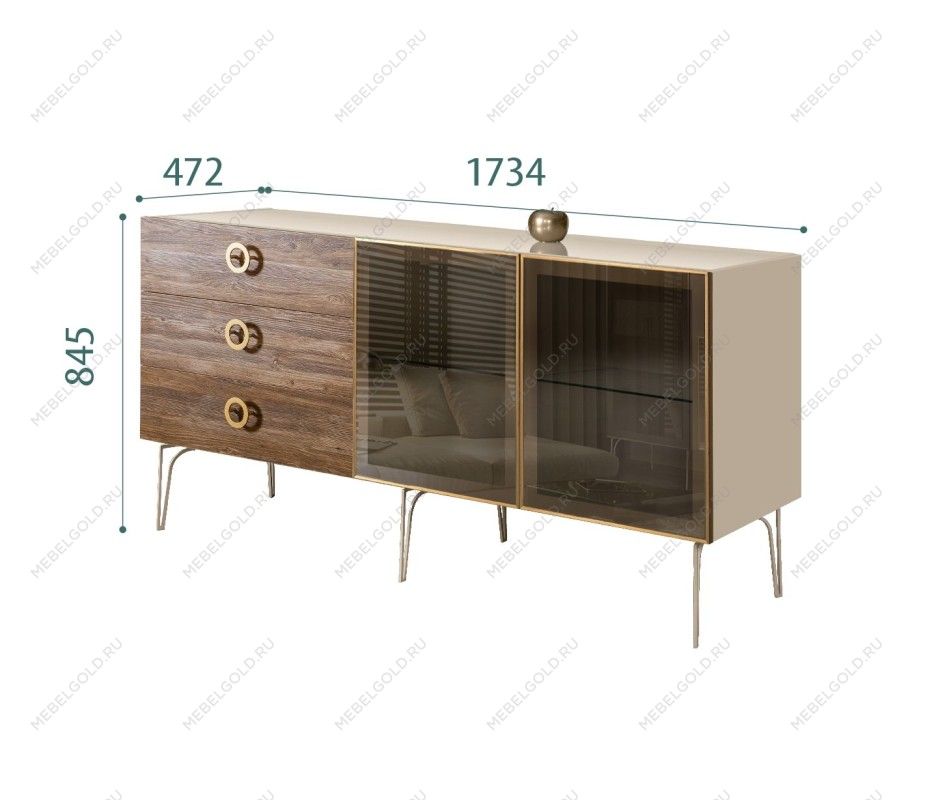 Комод 1.6м Bogemia Wood Fi (Ваниль) (Lakobel/Золото) БМКМ-4(Wo)[5]