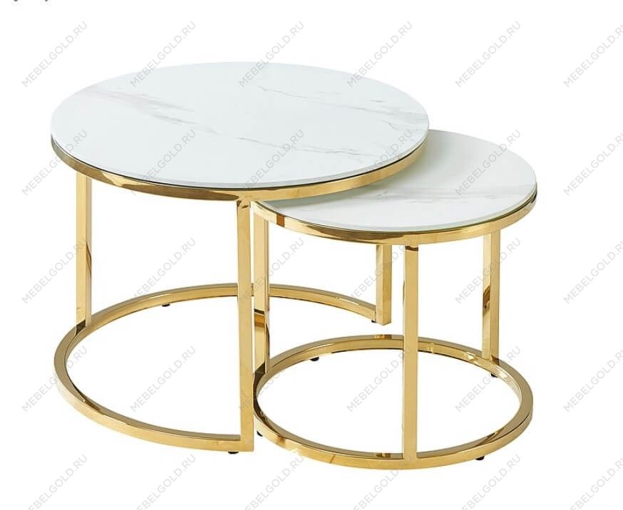 Комплект Signal MUSE II, 2 стола журнальных (эффект белого мрамора/золотой)