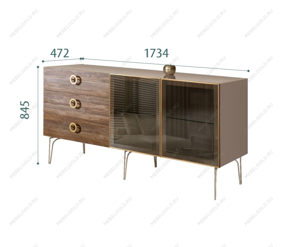 Комод 1.6м Bogemia Wood Fi (Мокка) (Lakobel/Золото) БМКМ-4(Wo)[5]