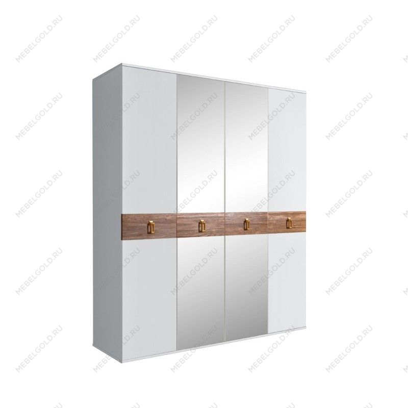 Шкаф 4-х дв. с зеркалами Bogemia Wood Fa (Белый/Золото) БМШ1/4(Wo)