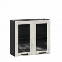 Шкаф кухонный 800 со стеклом Винченца (Чёрный/Дуб Крафт белый)