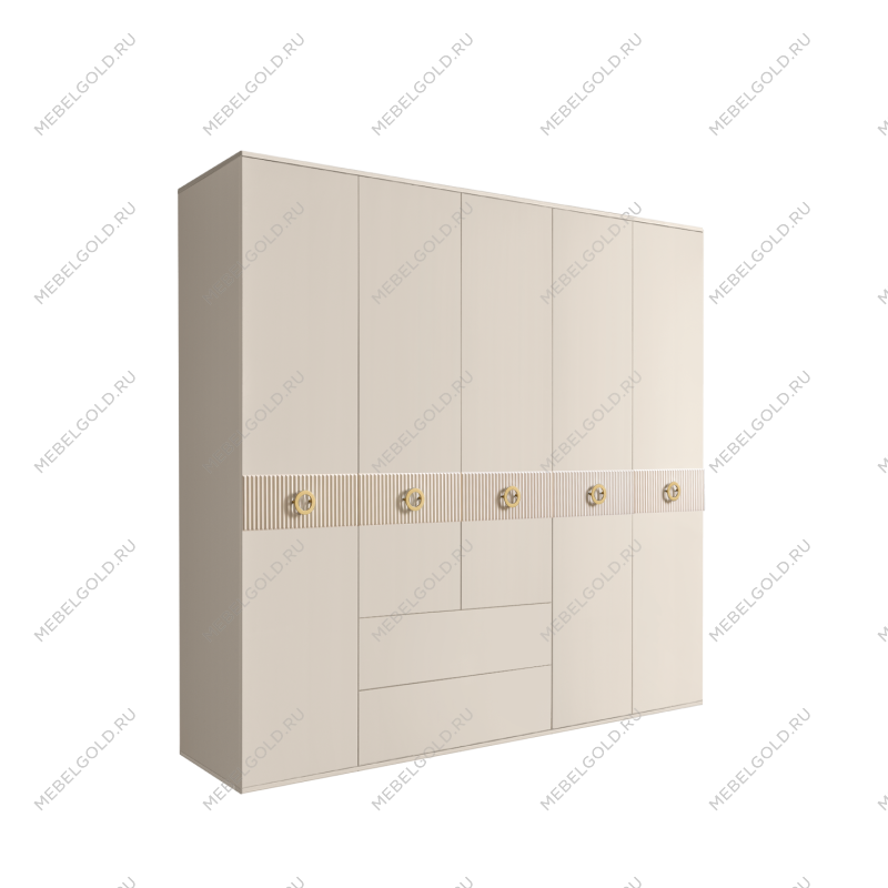 Шкаф 5-ти дверный с ящиками, Bogemia Fillini (Слоновая кость/Золото) БМШ2/51(Fi)