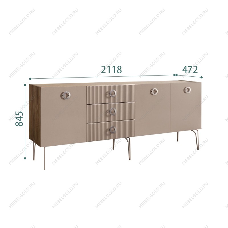 Комод 2.1м Bogemia Woodline Fi (Мокка) (Novabuk/Хром) БМКМ-5