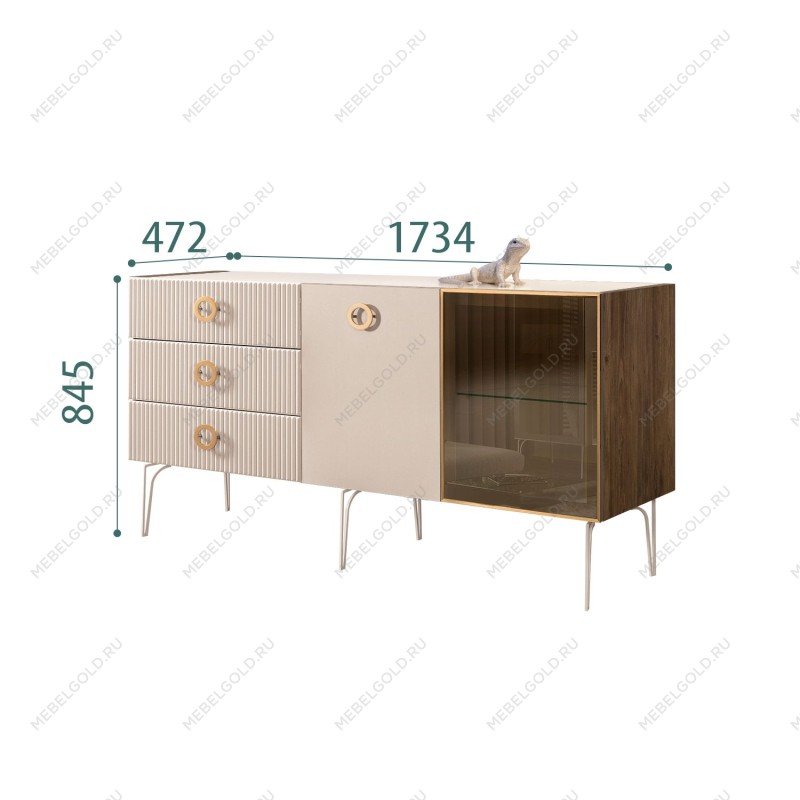 Комод 1.6м Bogemia Woodline Fi (Ваниль) (Lakobel/Золото) БМКМ-4[5][10]