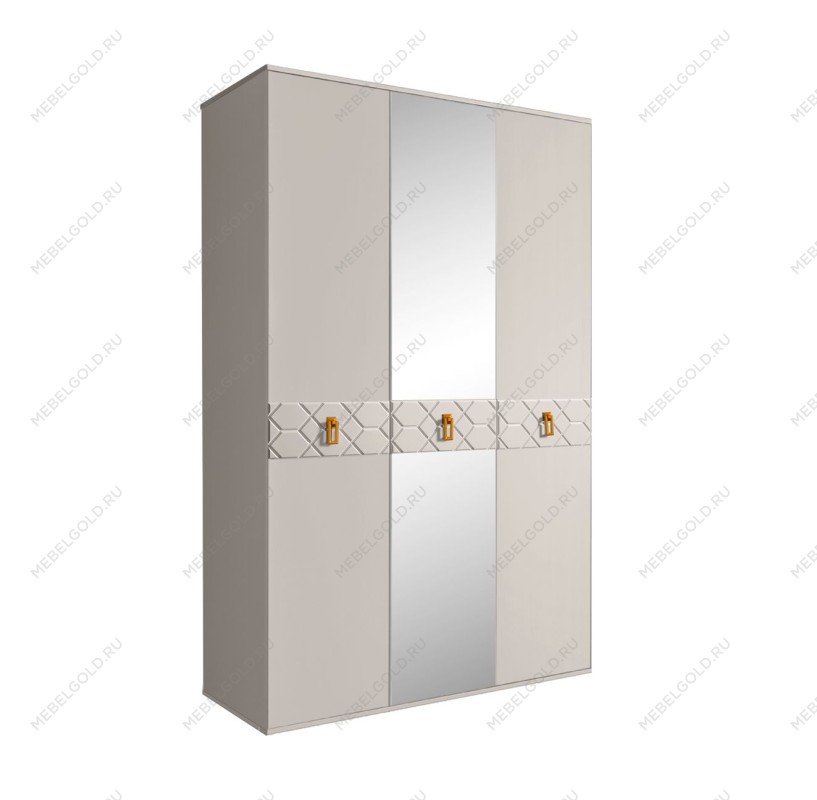 Шкаф 3-х дверный с зеркалом Bogemia Farfalle (Шелк/Золото) БМШ1/3(Fa)