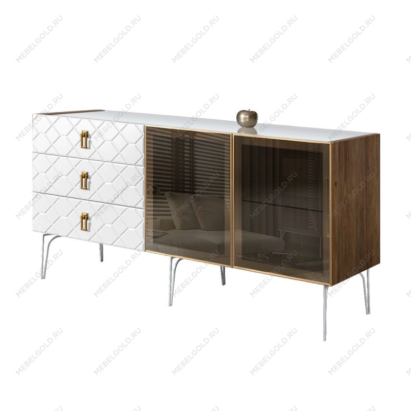 Комод 1.6м Bogemia Woodline Fa (Белый) (Lakobel/Золото) БМКМ-4[5]