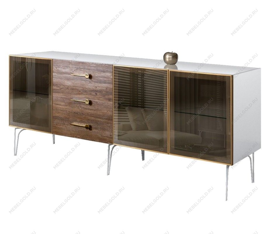 Комод 2.1м Bogemia Wood Wo (Белый) (Lakobel/Золото) БМКМ-5(Wo)[5]