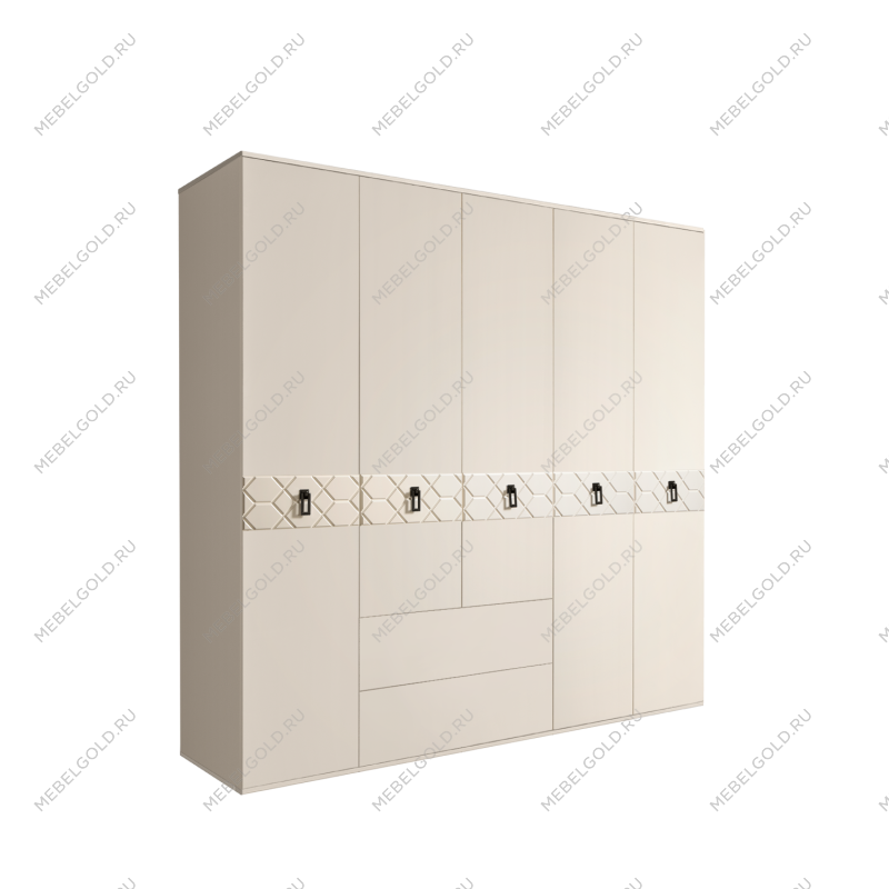 Шкаф 5-ти дверный с ящиками, Bogemia Farfalle (Слоновая кость/Черный) БМШ2/51(Fa)