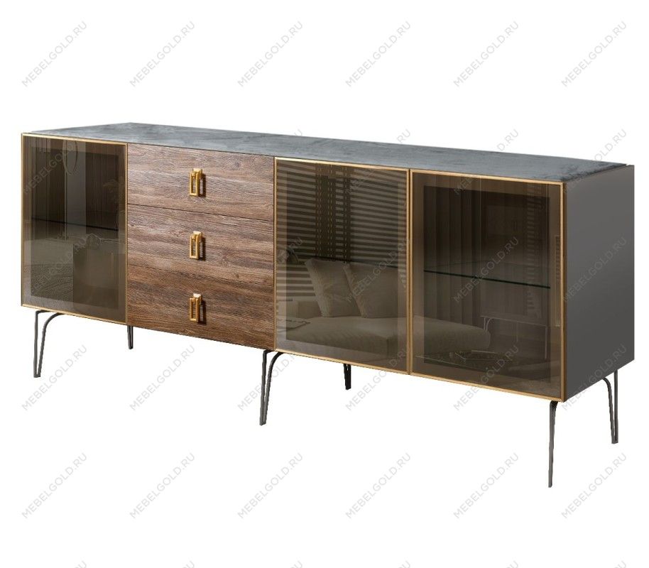 Комод 2.1м Bogemia Wood Fa (Серый) (Novabuk/Золото) БМКМ-5(Wo)[5]